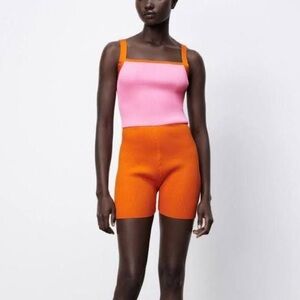 NWT Zara Blogger Favorite Color-Block Ribbed Sleeveless Biker Short Romper Small